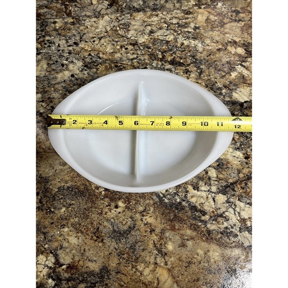 Vintage GLASBAKE J2352 Solid White Milk Glass Oval Divided Serving Dish Bowl - Picture 4 of 5